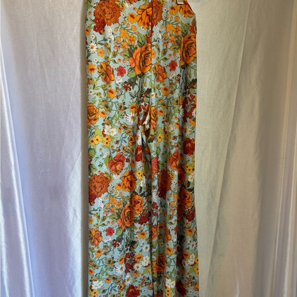 Zara Floral Wide Leg Pants - Blue, Orange and Green - Picture 3 of 4